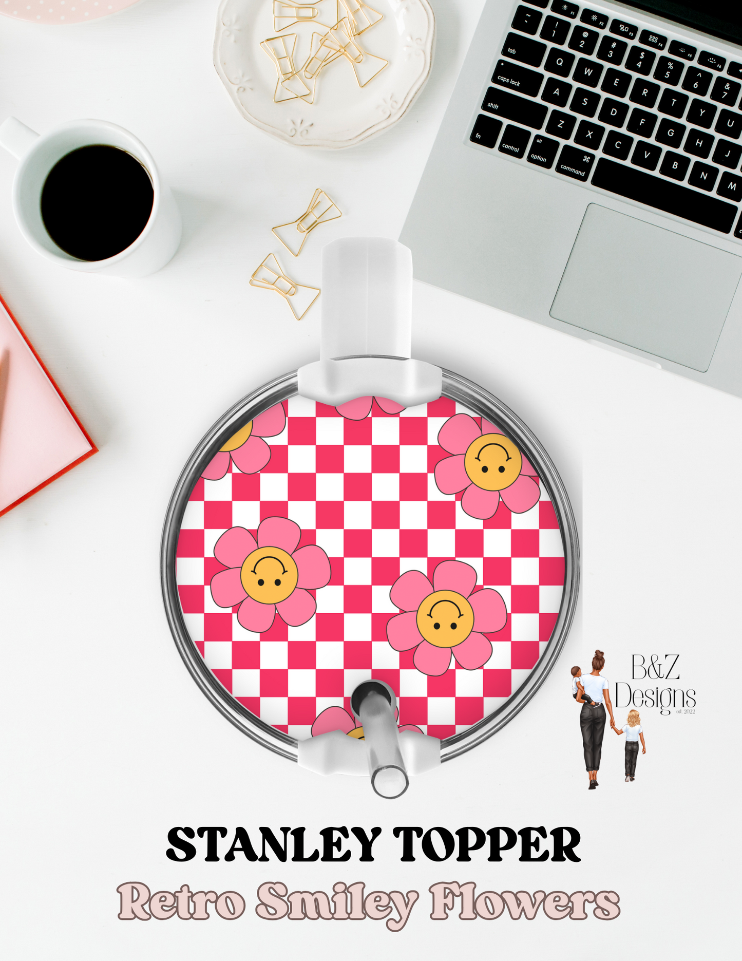 Retro Smiley Flowers Round Stanley Topper