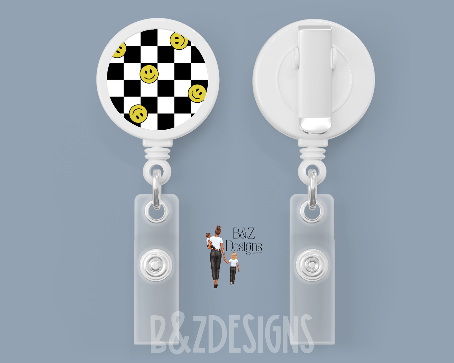 Checkered Smileys Retractable Badge Reel
