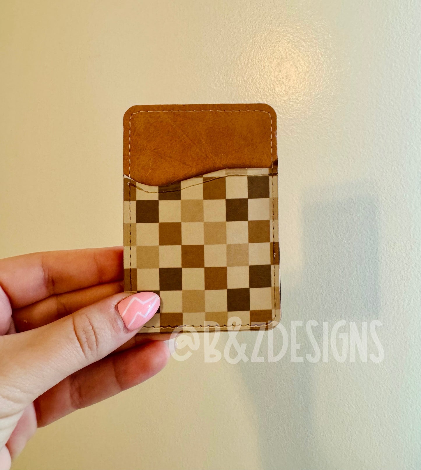 Neutral Checkered Phone Card Holder