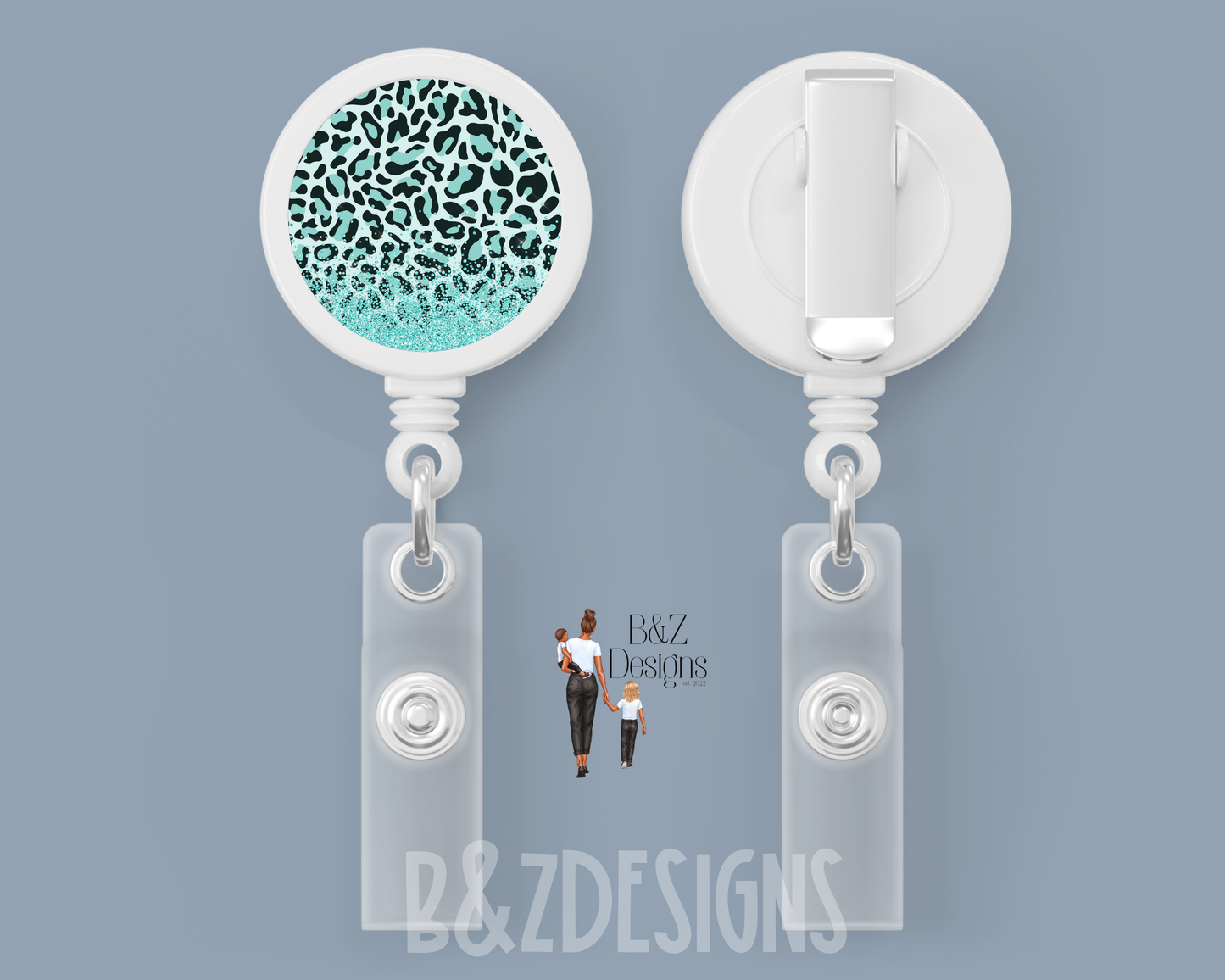 Teal Leopard Retractable Badge Reel