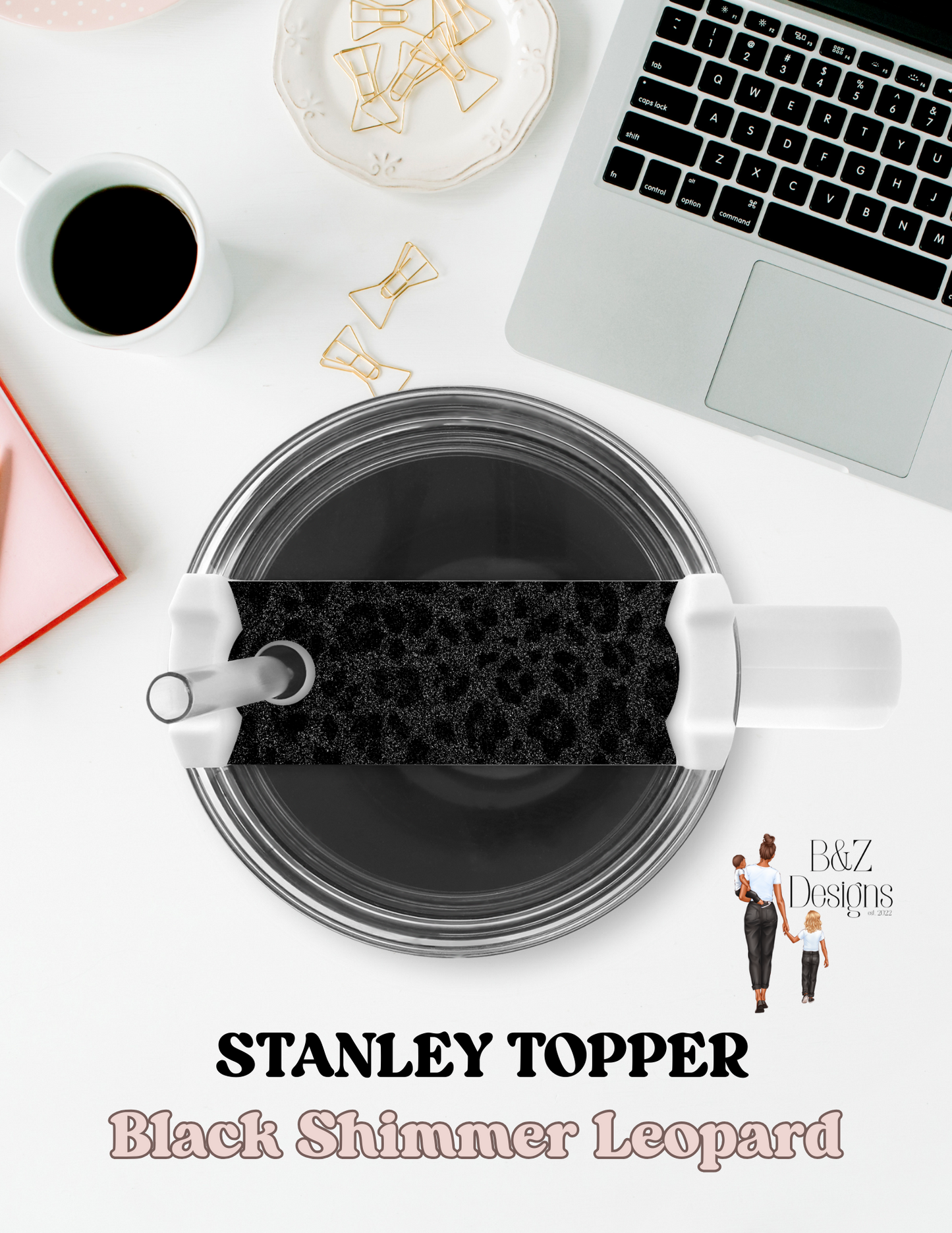 Black Glitter Leopard Stanley Topper