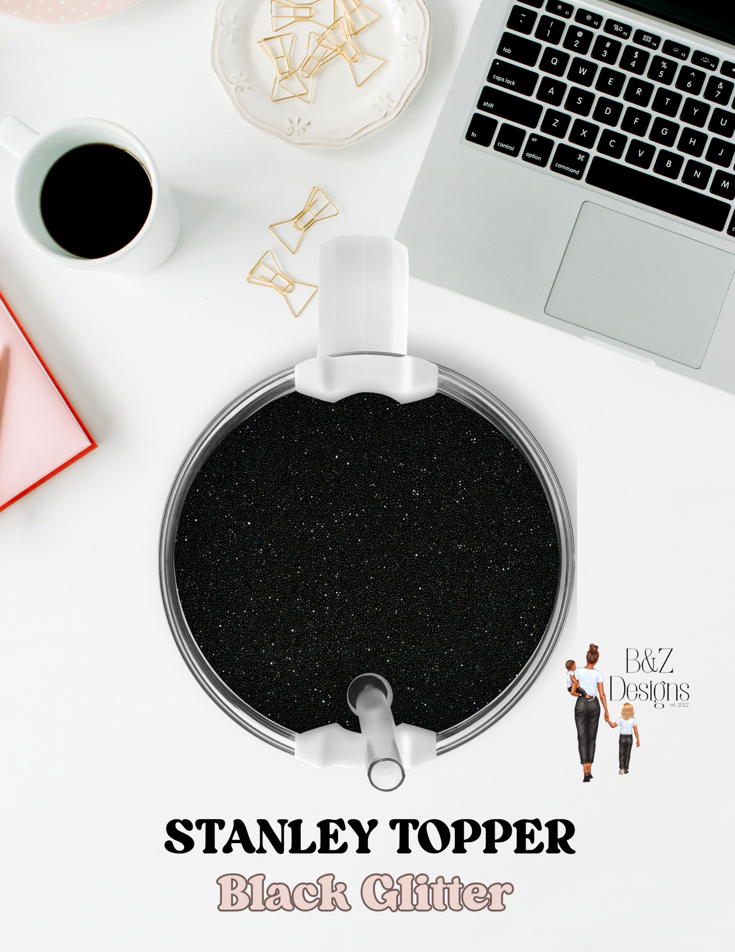 Black Glitter Round Stanley Topper