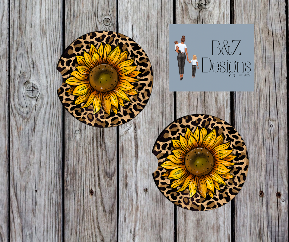 Sunflower & Cheetah Car Coasters