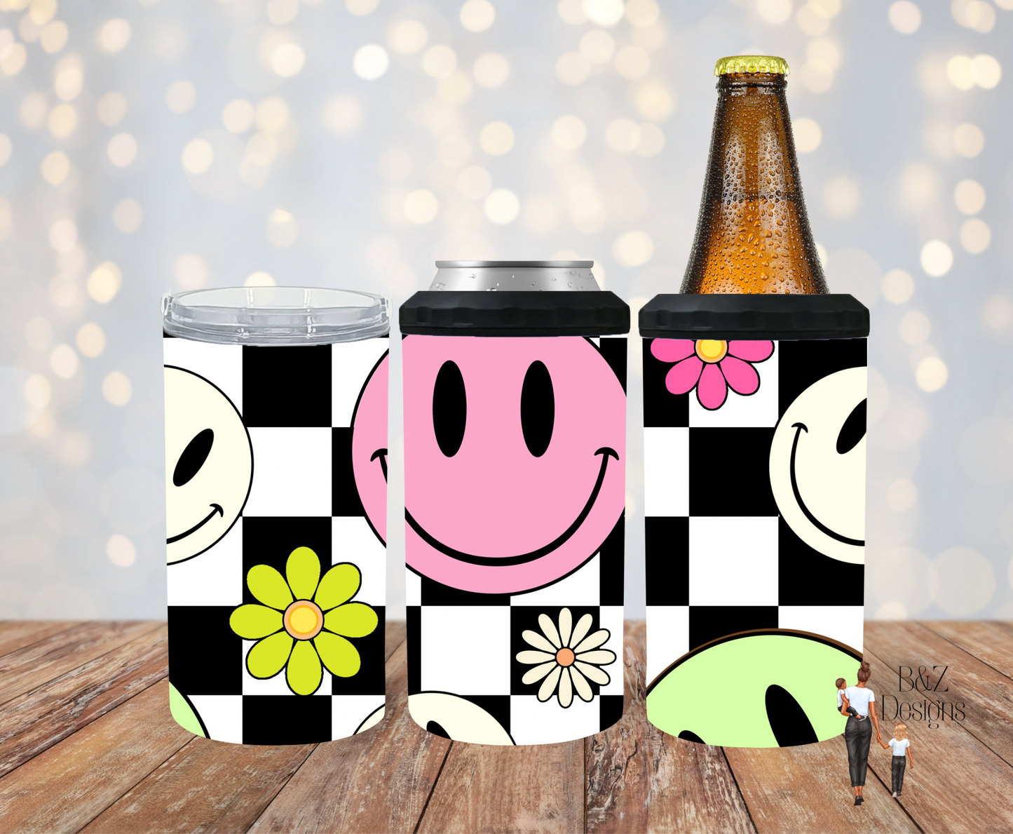 Retro Neon Smileys Can Cooler Combo