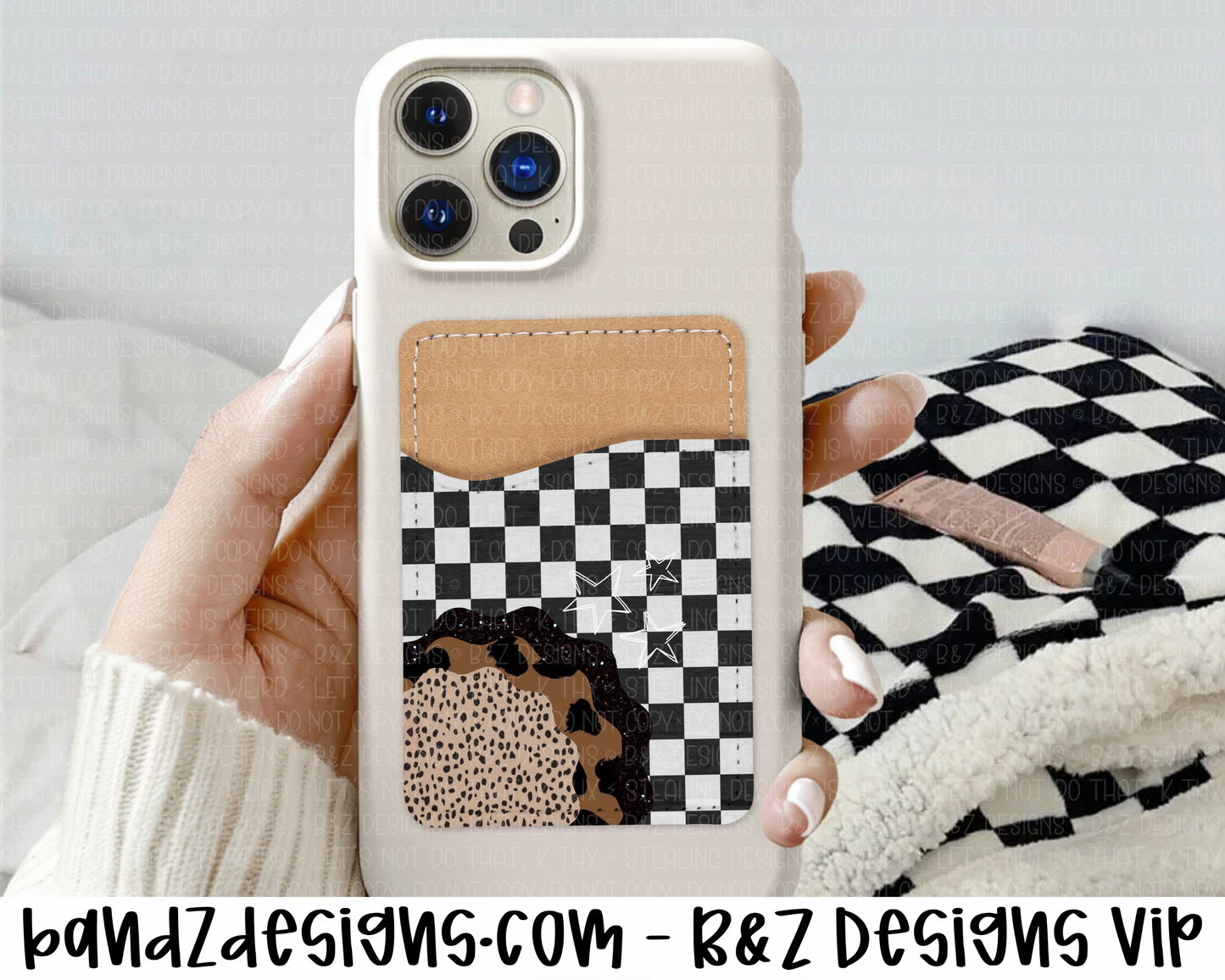 Retro Checkered Phone Card Holder