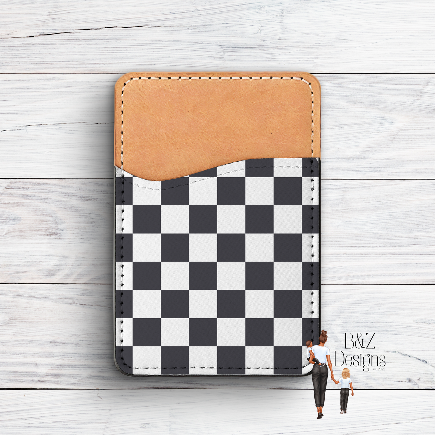 Black & White Checkered Phone Card Holder