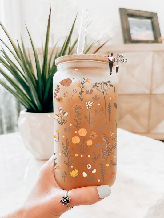 16oz Boho Flowers Glass Cup