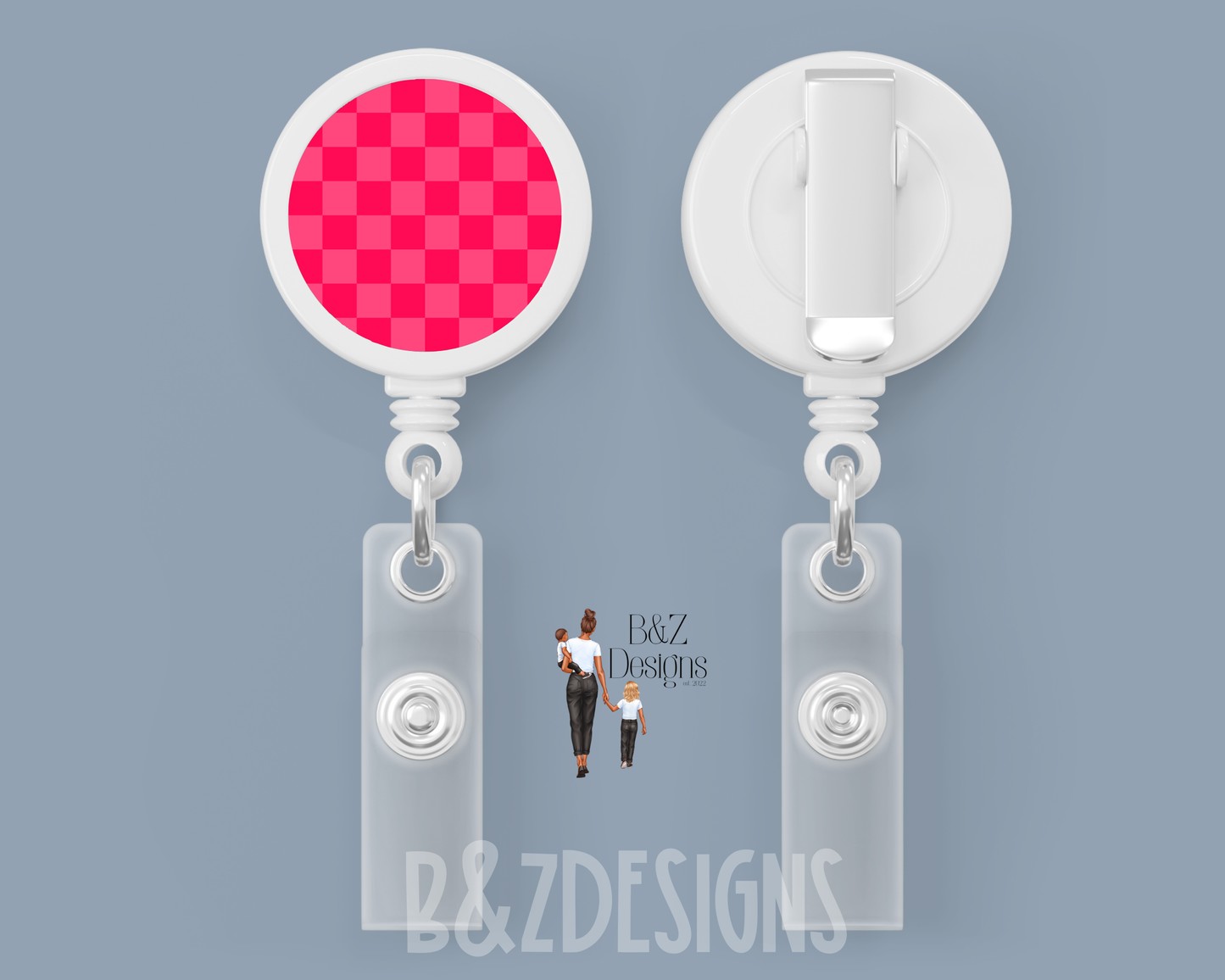 Pinks Checkered Retractable Badge Reel
