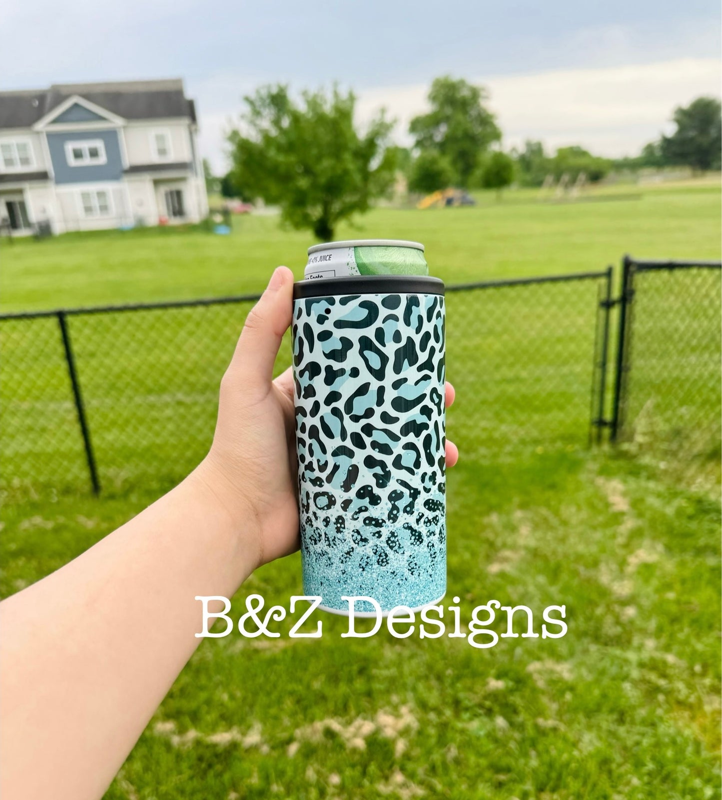 Blue Leopard & Glitter 12oz Can Cooler Combo
