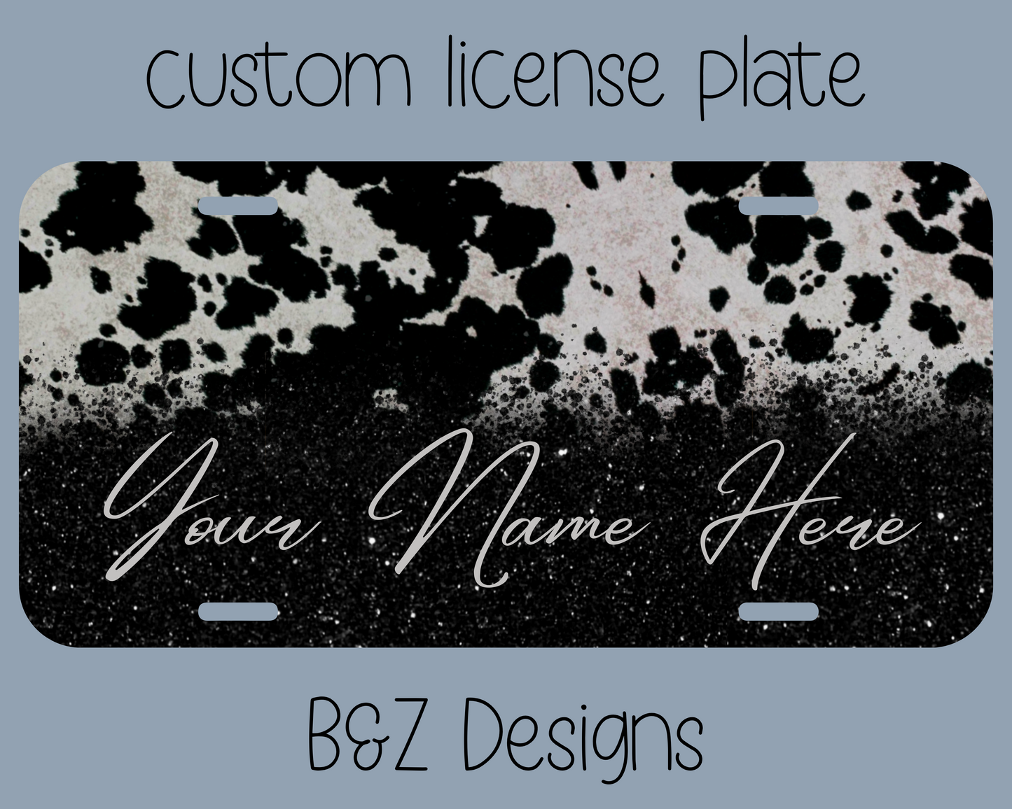 Custom Cow Hide & Glitter License Plate