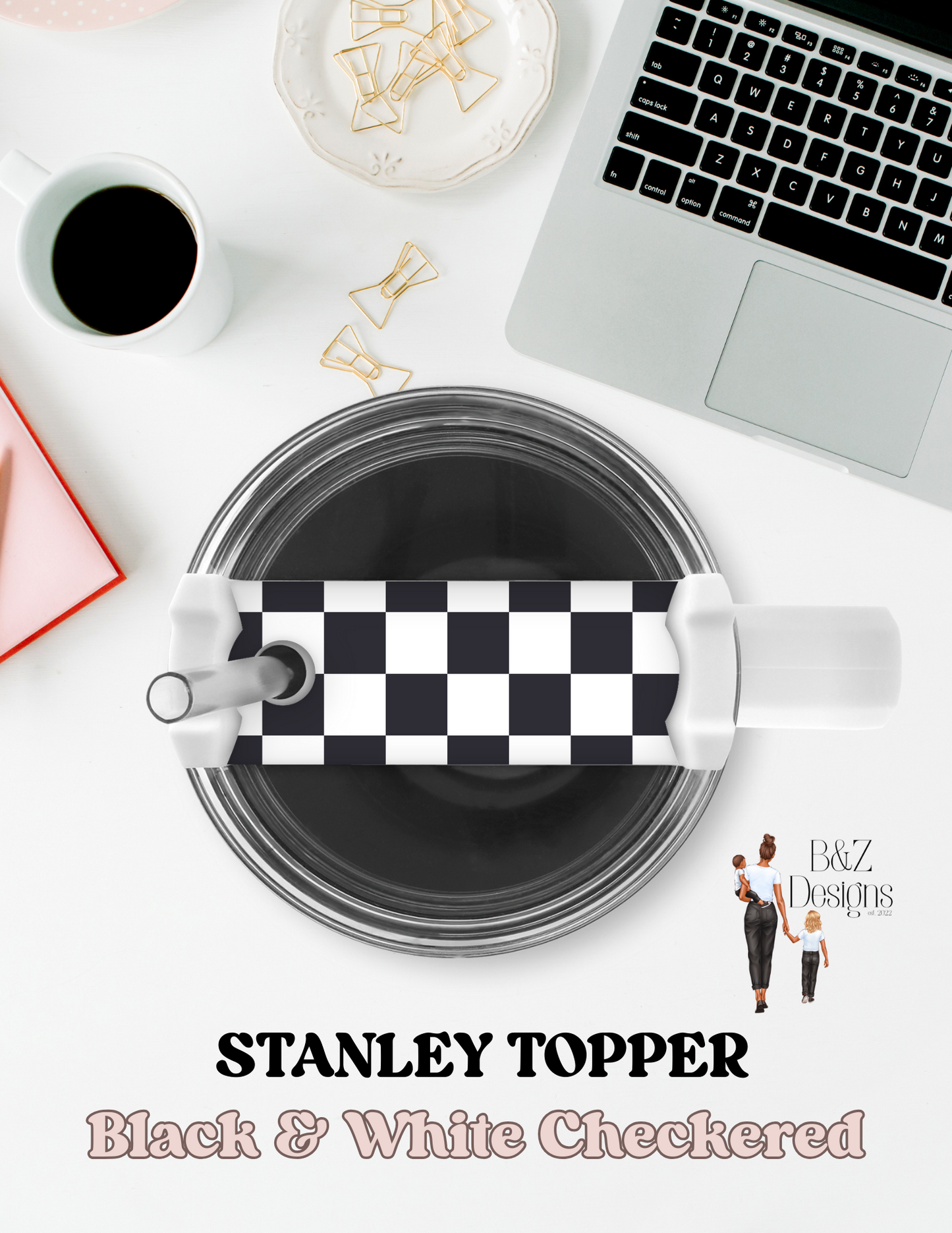 Black & White Checkered Stanley Topper