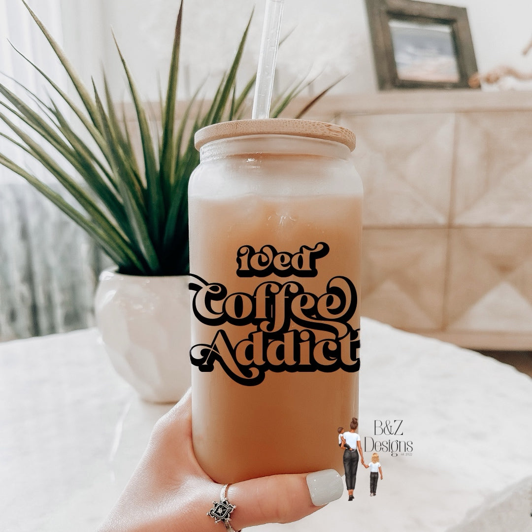 16oz Iced Coffee Addict Glass Cup
