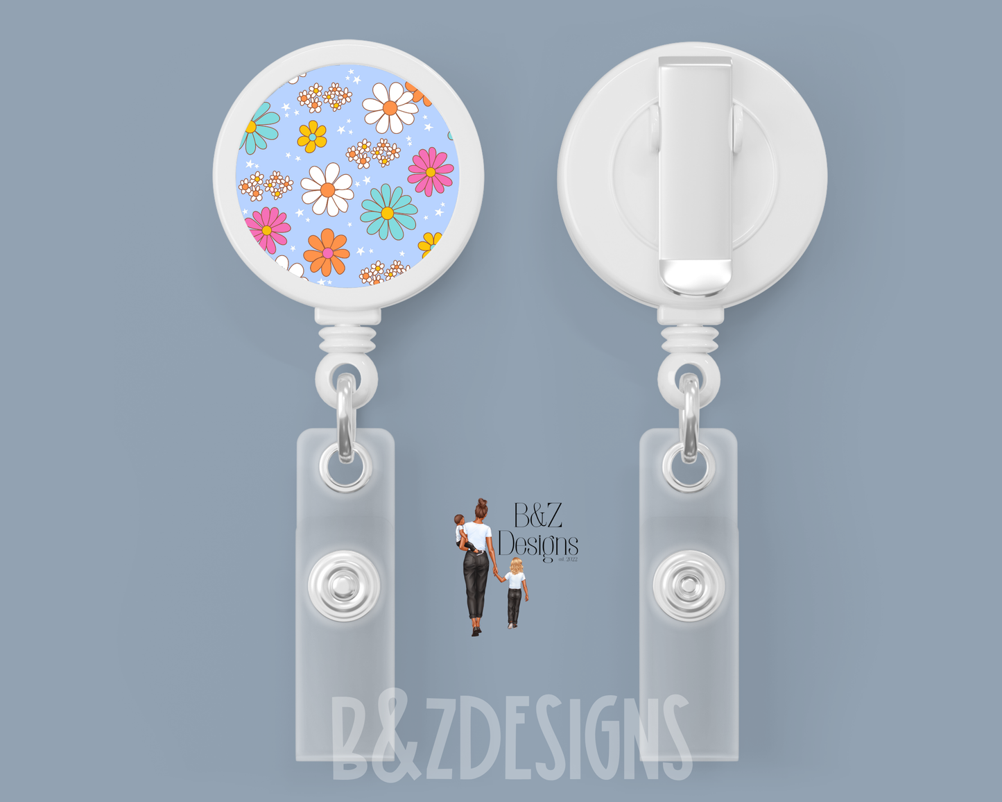 Retro Flowers Retractable Badge Reel