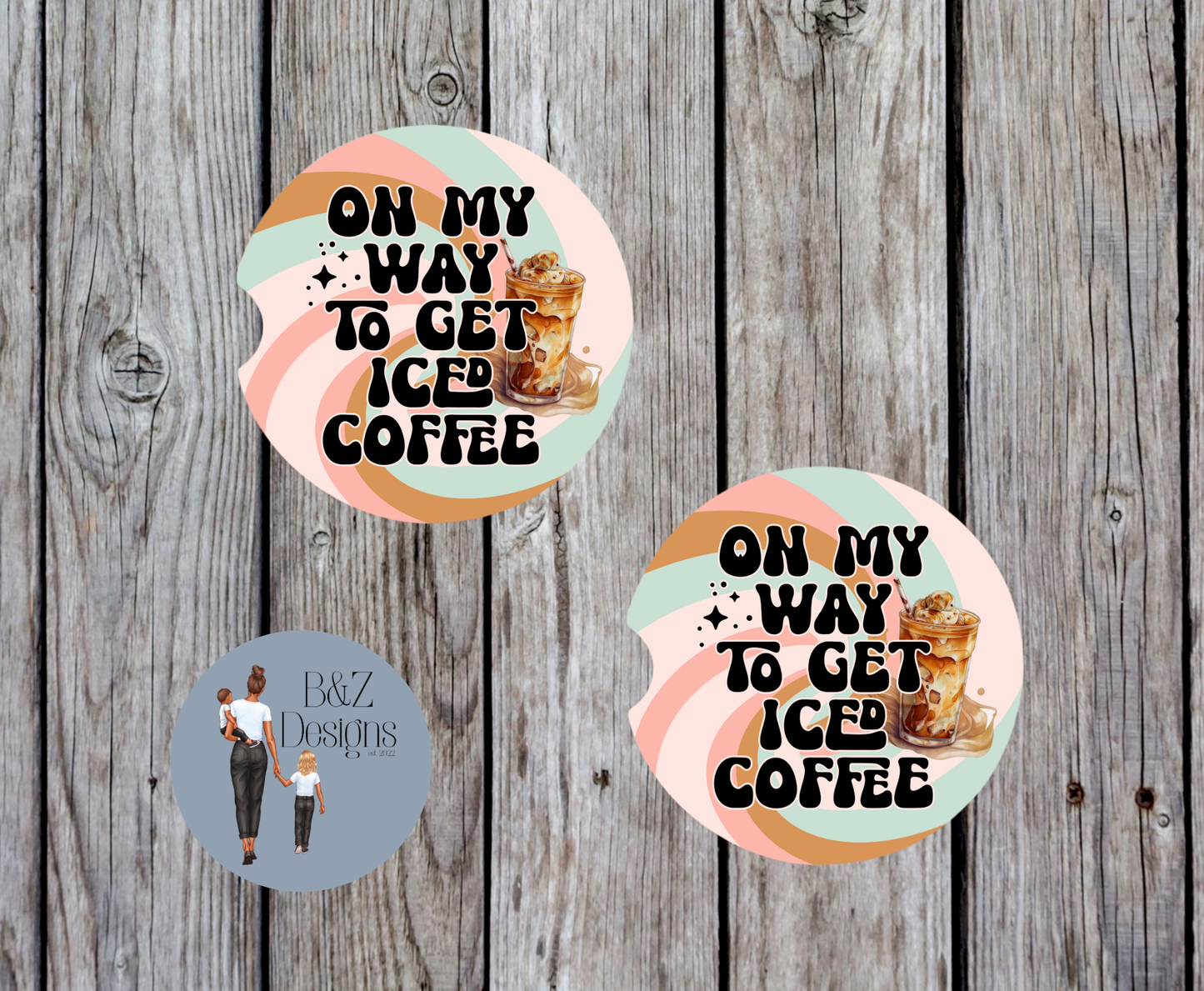 On My Way To Get Iced Coffee Retro Car Coasters