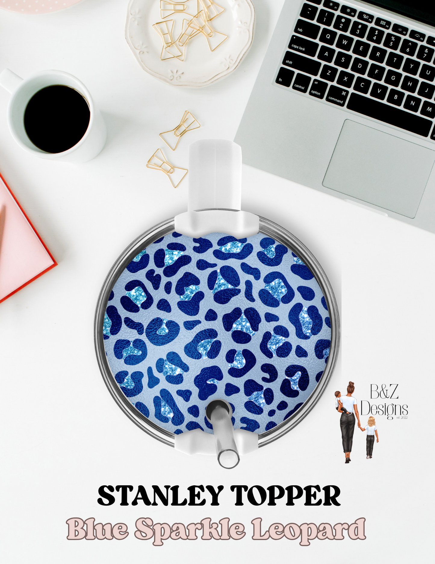 Blue Sparkle Leopard Round Stanley Topper
