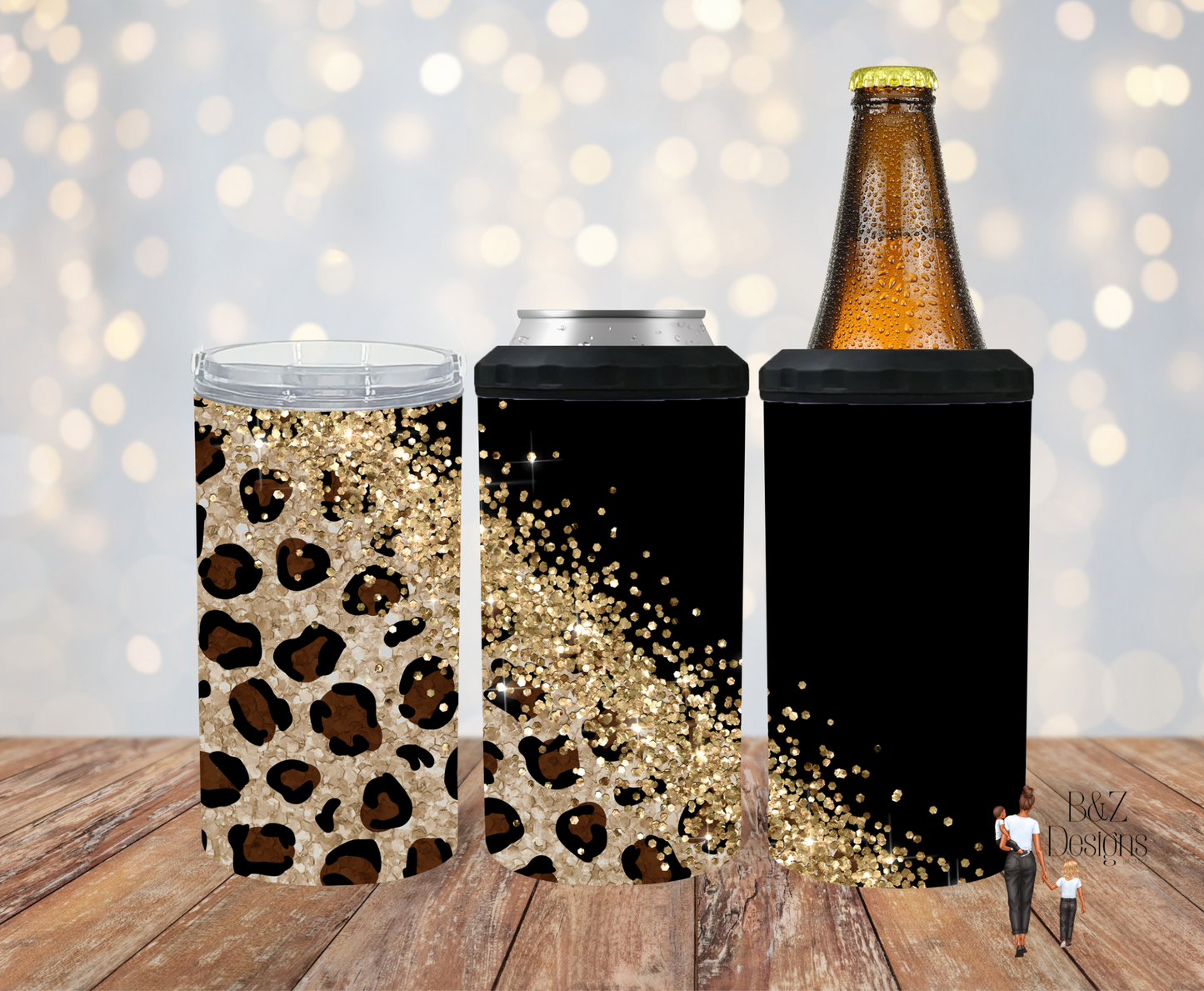 Leopard & Glitter Can Cooler Combo
