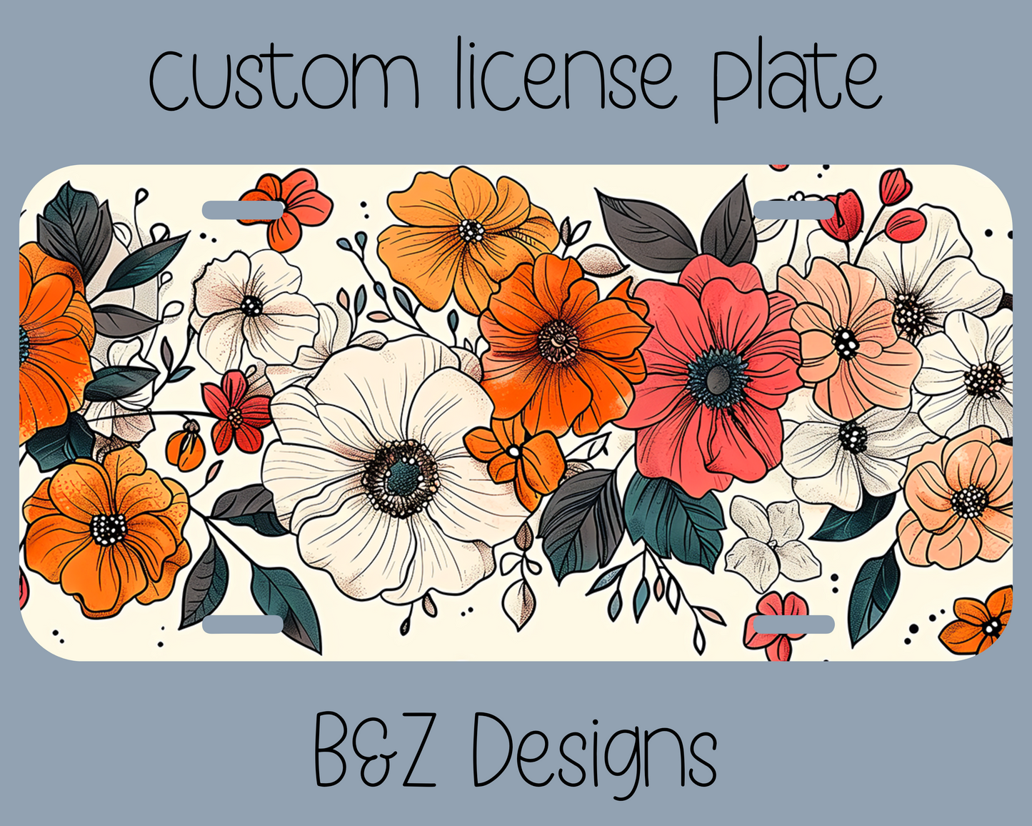 Boho Flowers License Plate