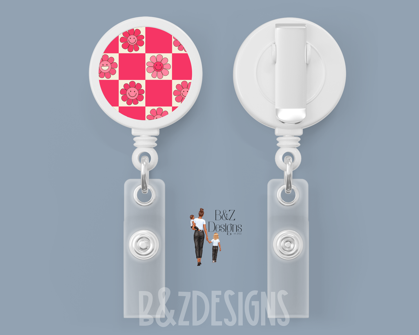 Flower Checkered Retractable Badge Reel