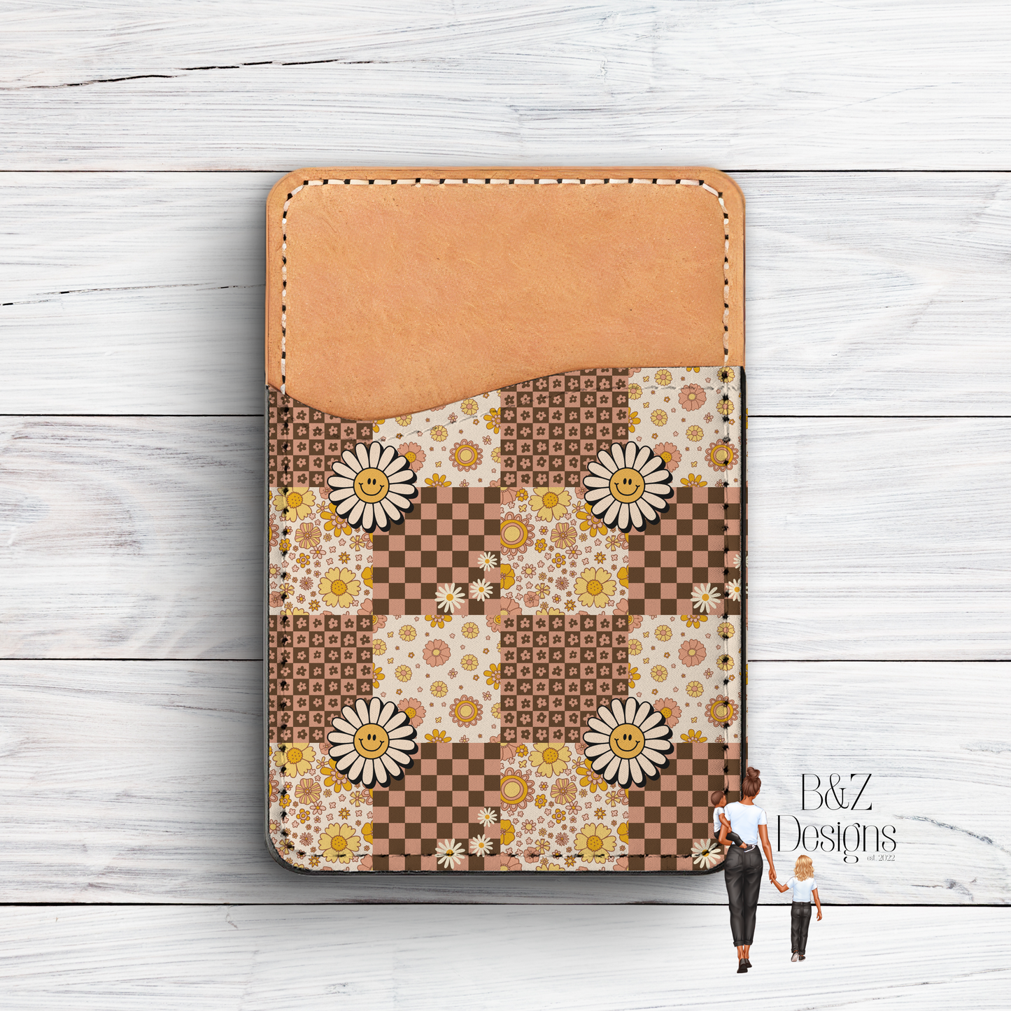 Retro Daisy & Checkered Phone Card Holder