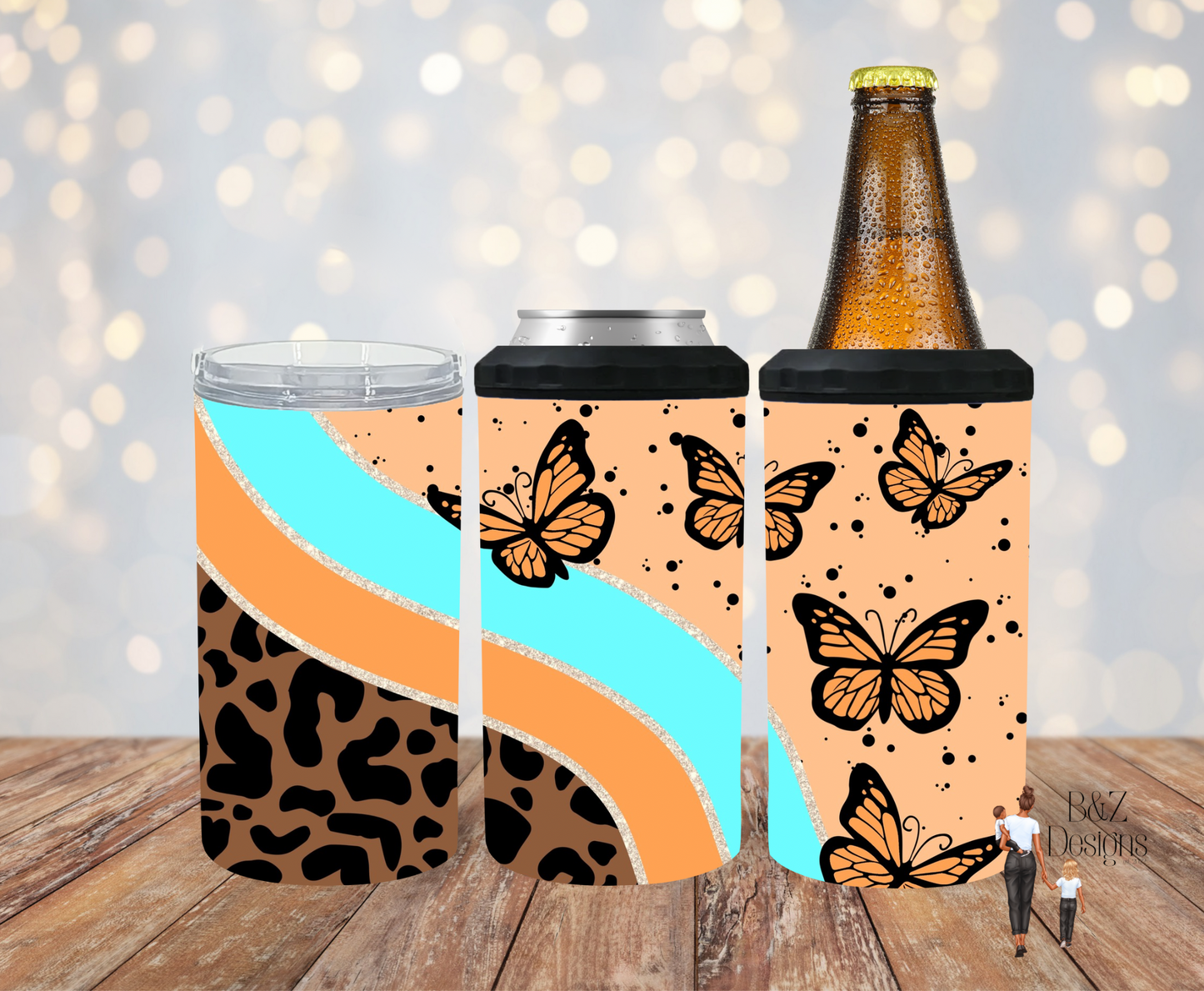Boho Butterflies & Leopard Can Cooler Combo