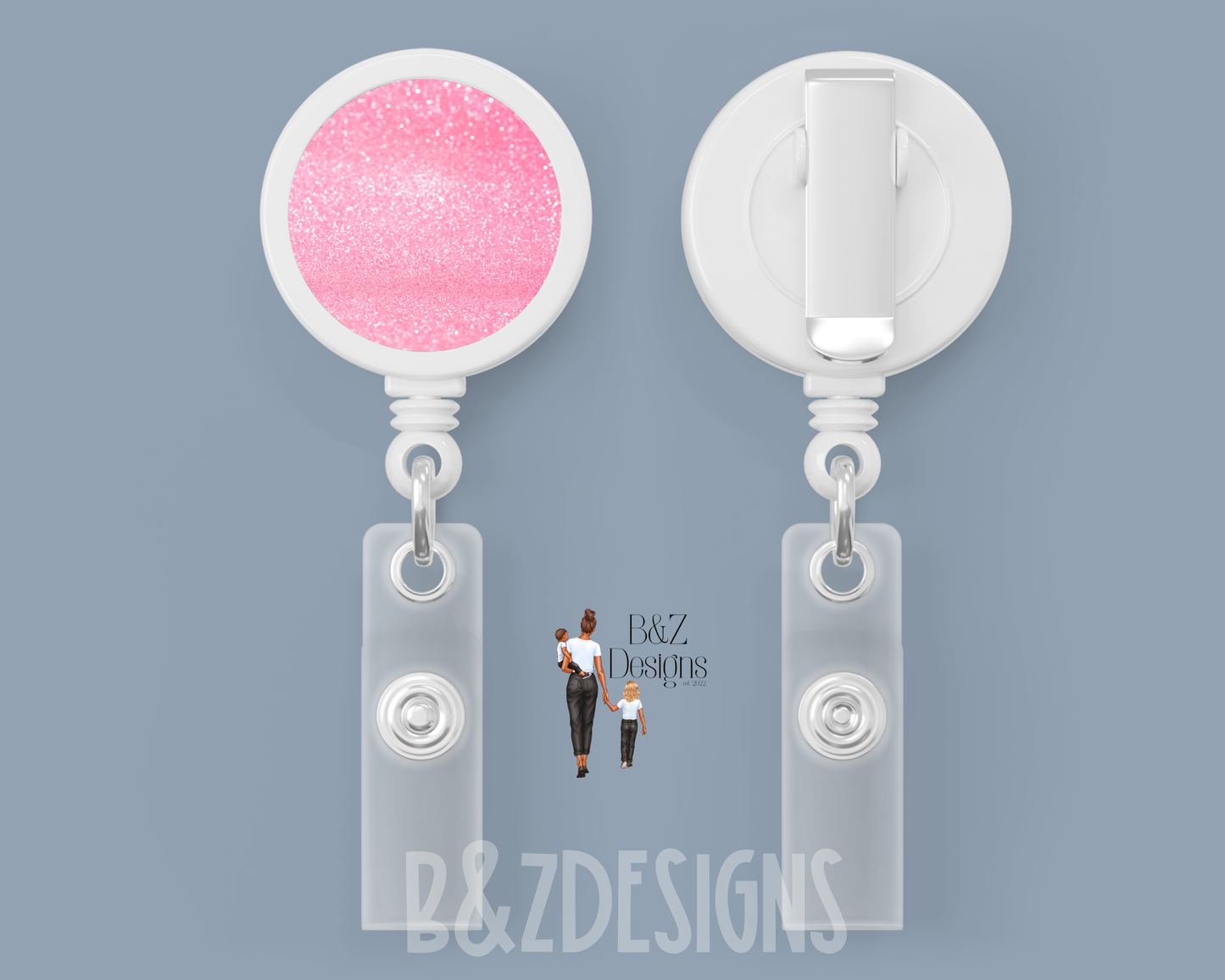 Pink Glitter Retractable Badge Reel