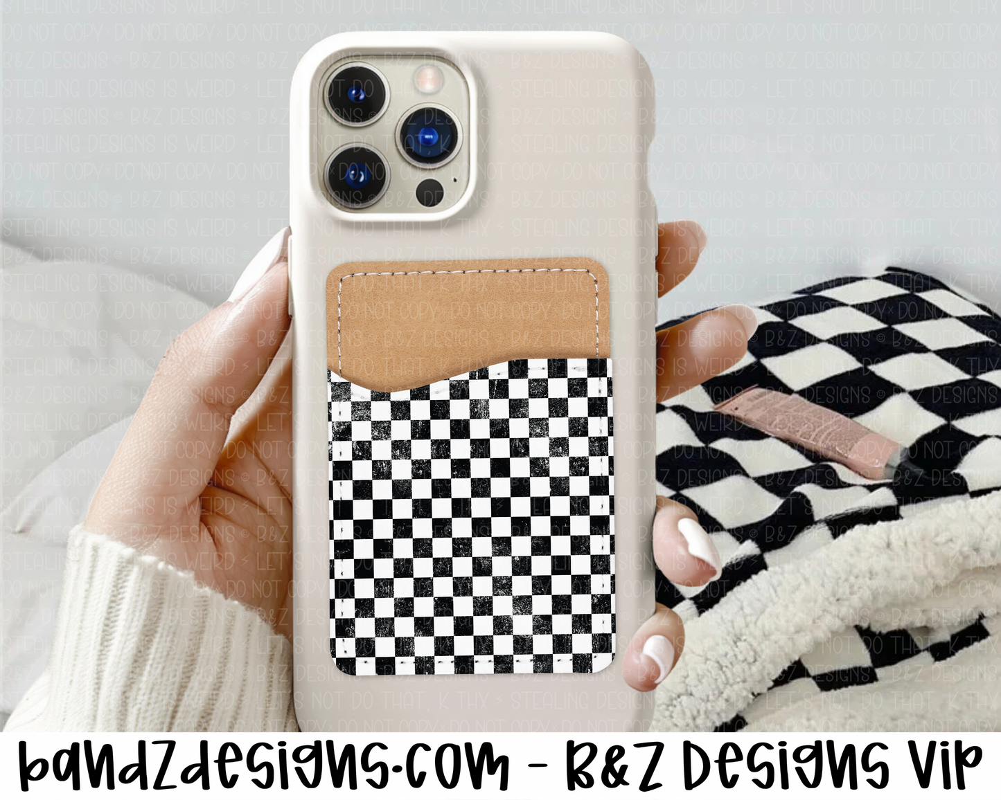 Distressed Checkered Phone Card Holder
