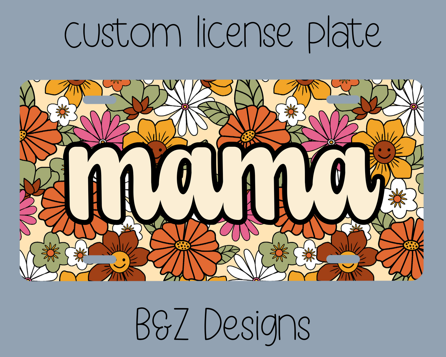 Groovy Flowers Mama License Plate