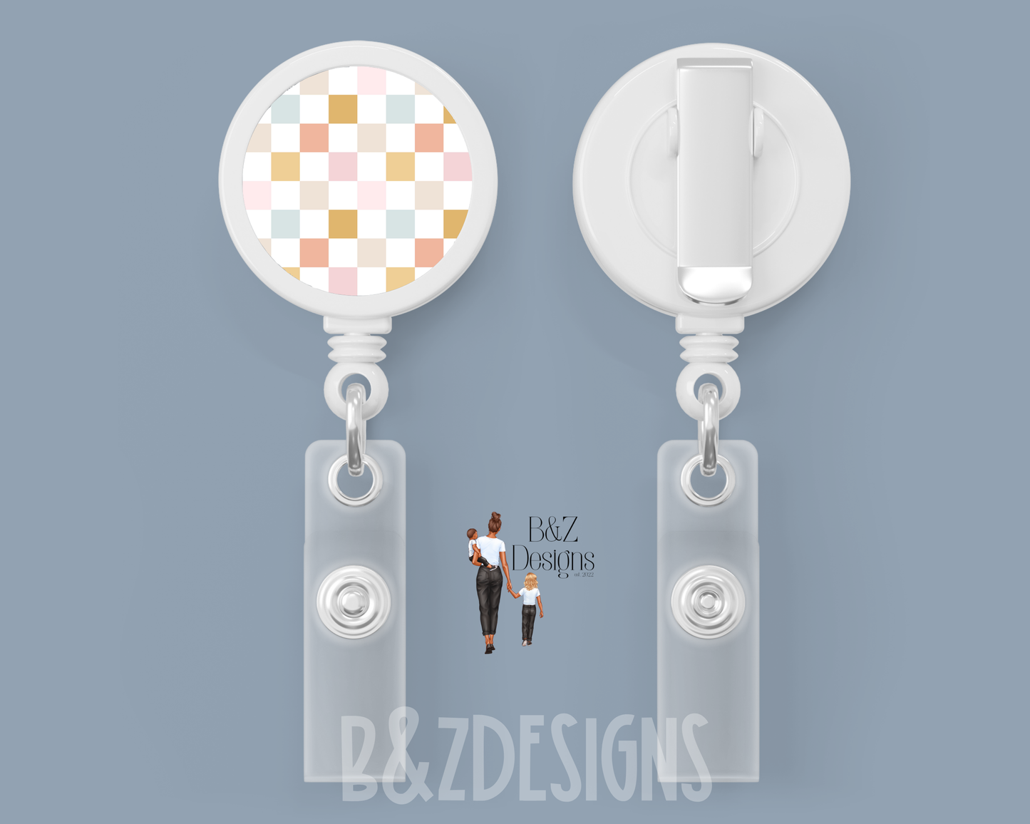 Pastel Checkered Retractable Badge Reel