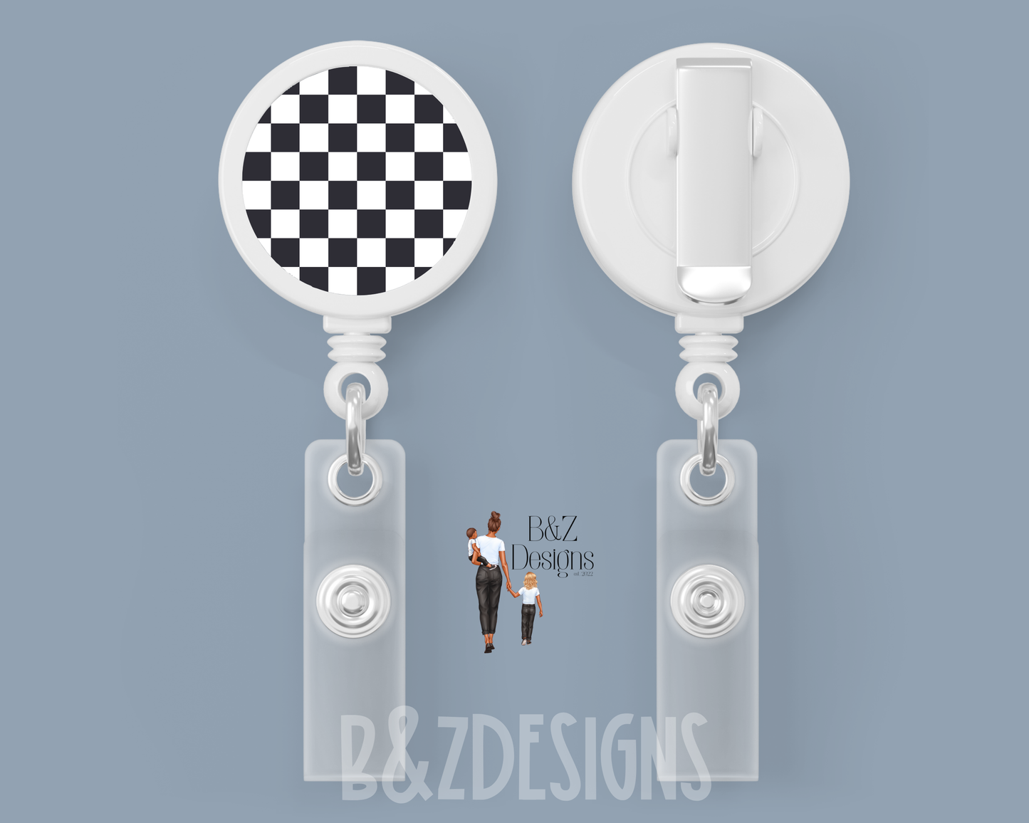 Black & White Checkered Retractable Badge Reel