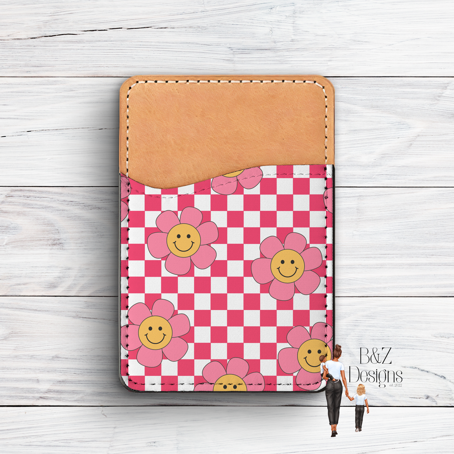 Checkered & Flowers Phone Card Holder
