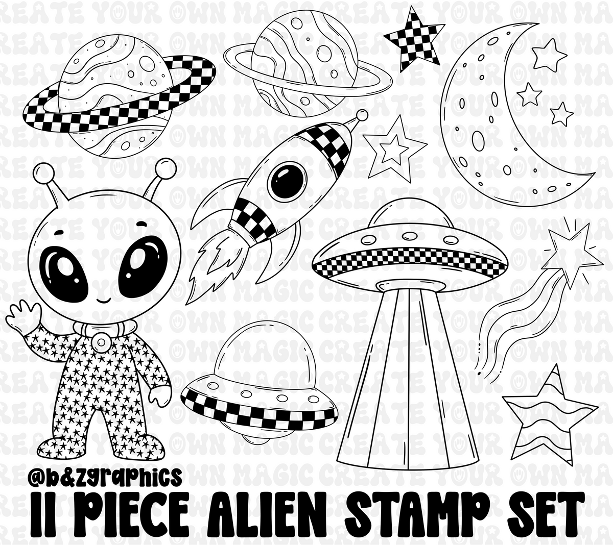 11pc Alien Stamp Set