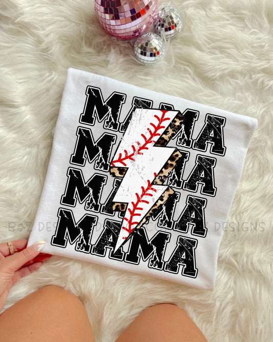 Baseball Mama Leopard Lightning Bolt Tee/Crew