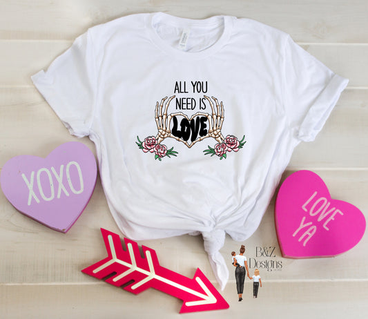 All You Need Is Love Skeleton Hands Tee/Crew