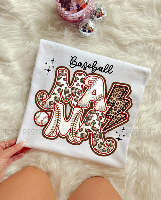 Leopard Retro Baseball Mama Tee/Crew