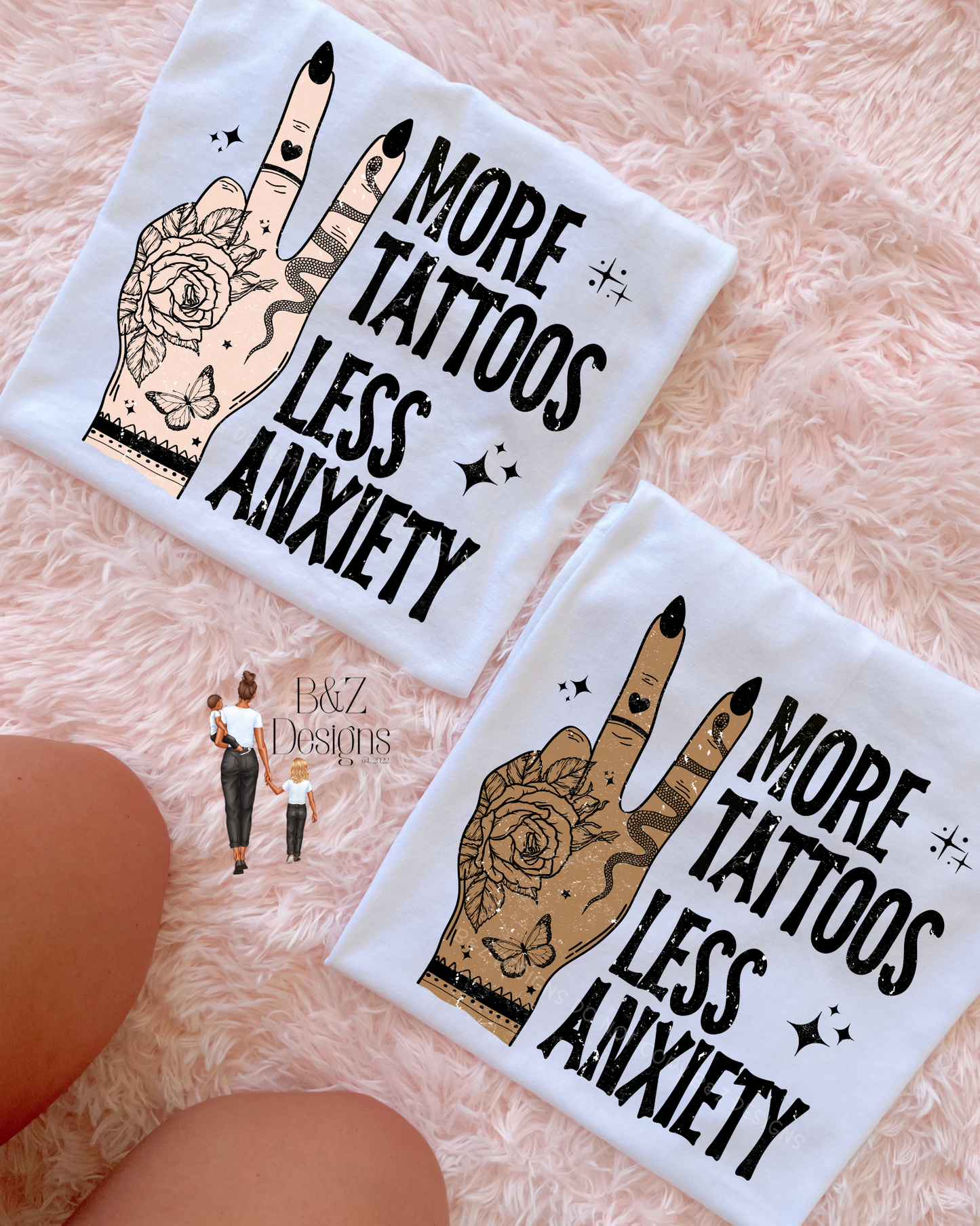 More Tattoos Less Anxiety Tee/Crew (Light Skin Tone)