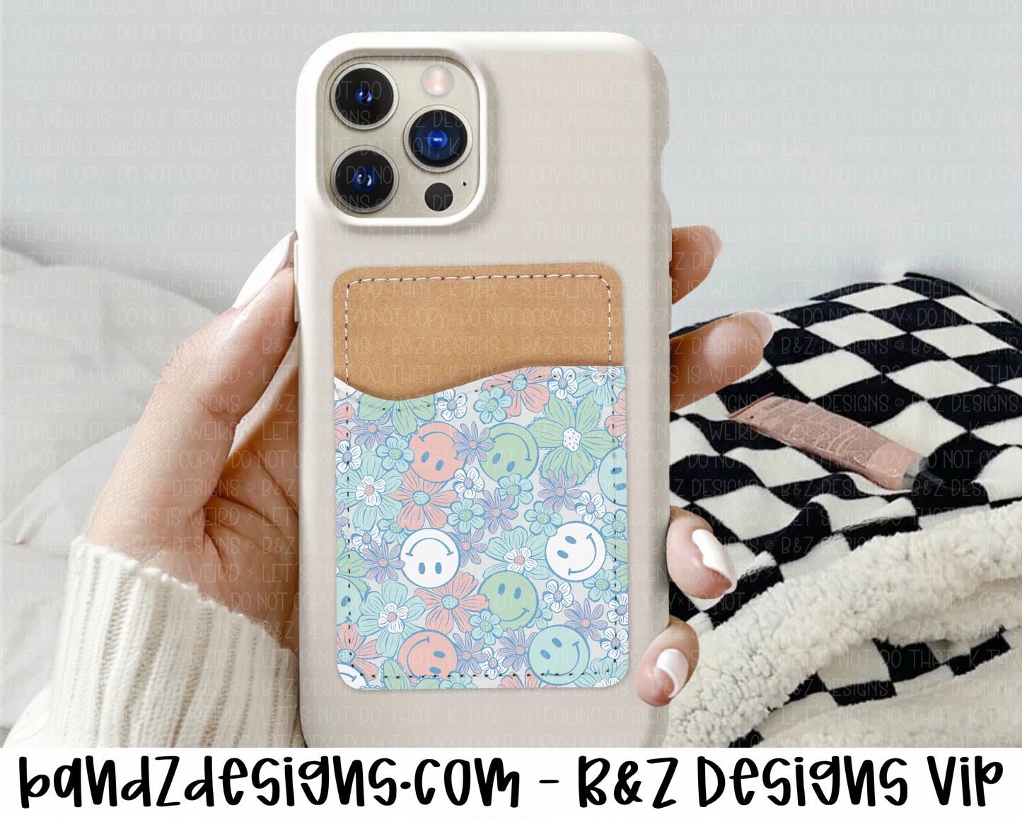 Floral Smileys Phone Card Holder