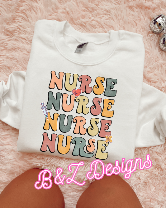 Retro Stacked Nurse Tee/Crew