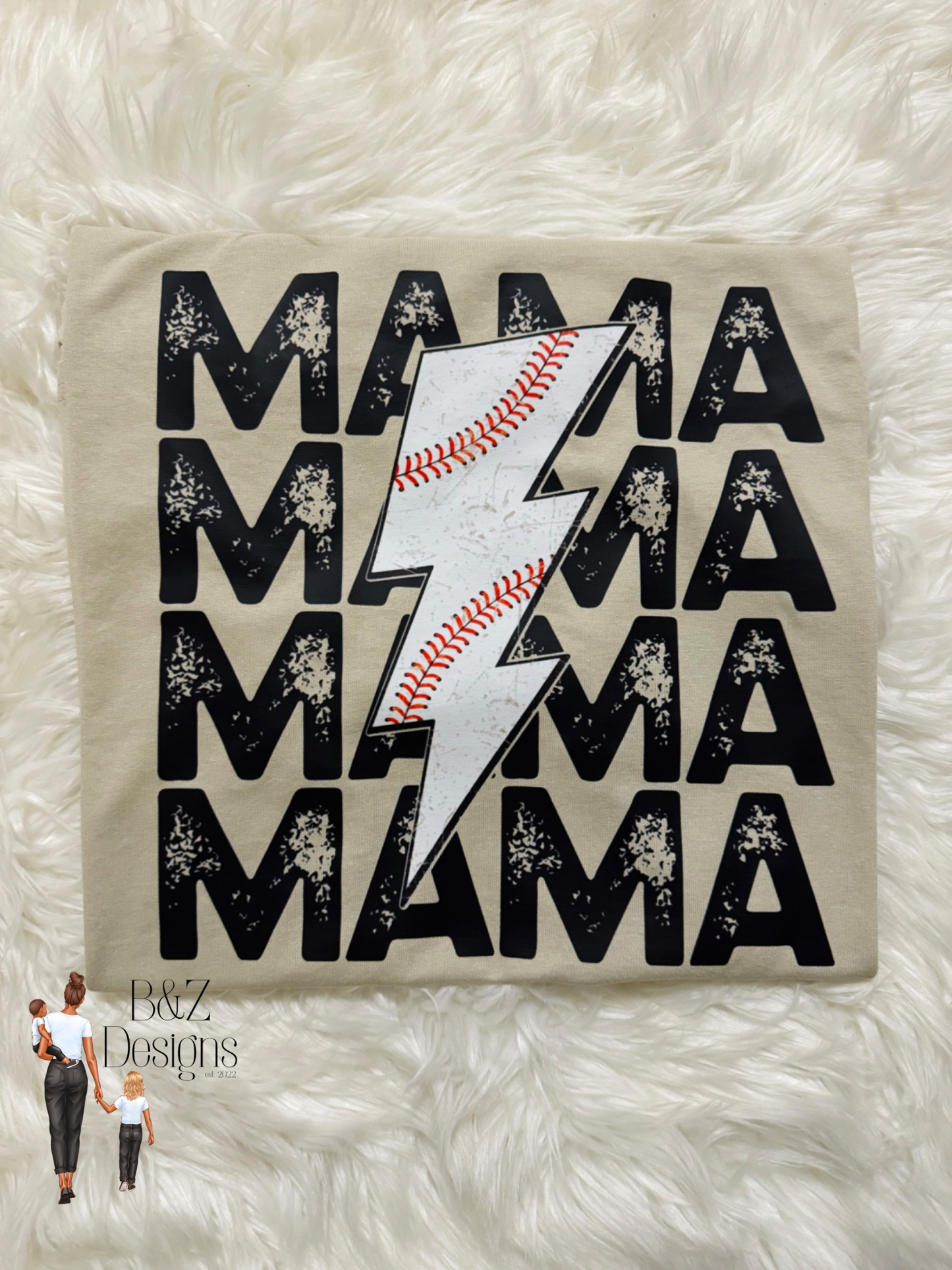 Baseball Mama Lightning Bolt Tee/Crew
