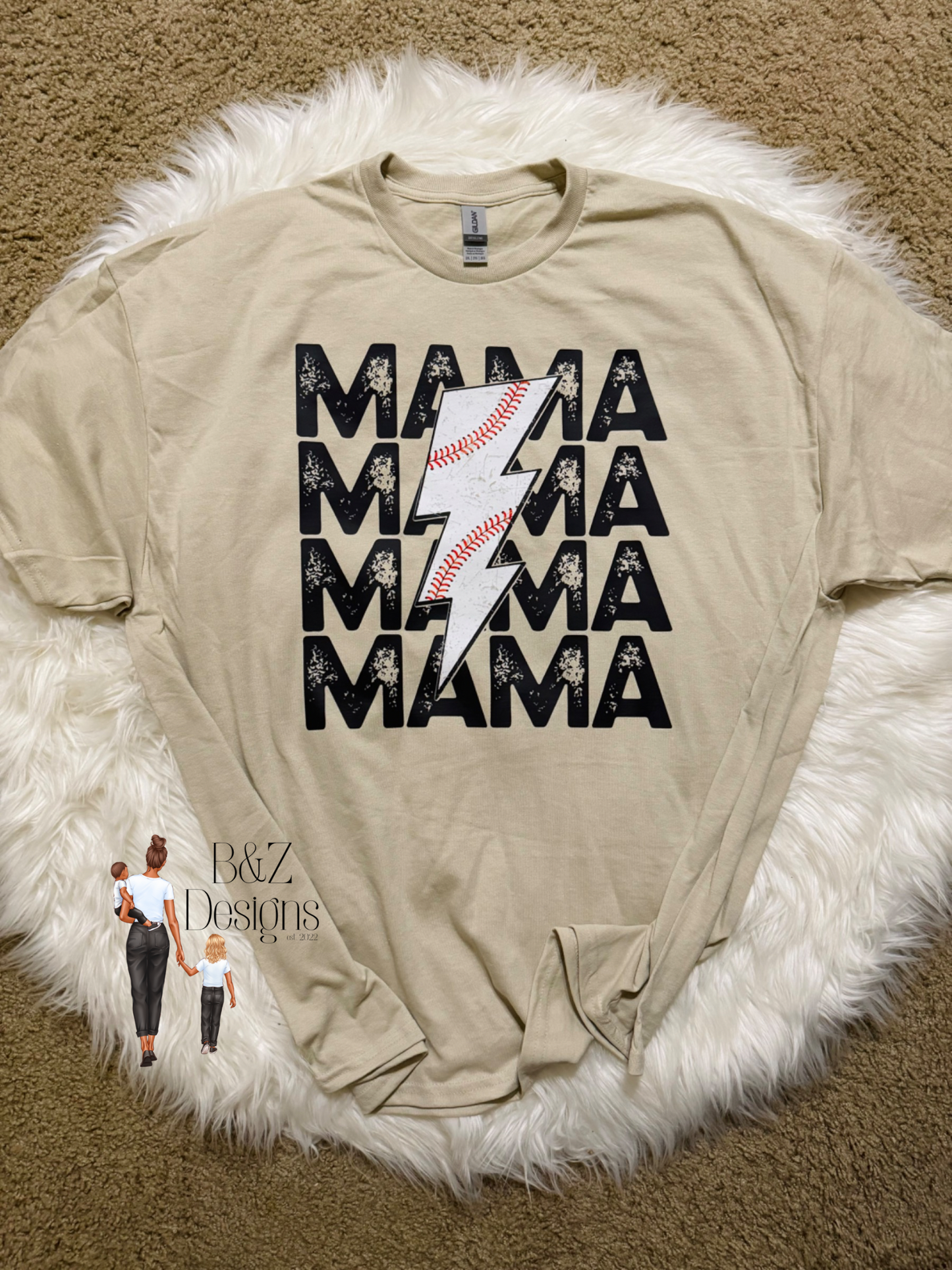 Baseball Mama Lightning Bolt Tee/Crew