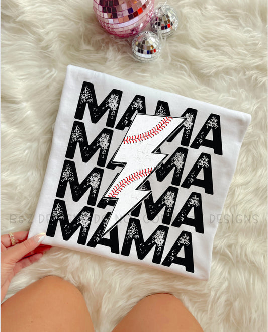 Baseball Mama Lightning Bolt Tee/Crew