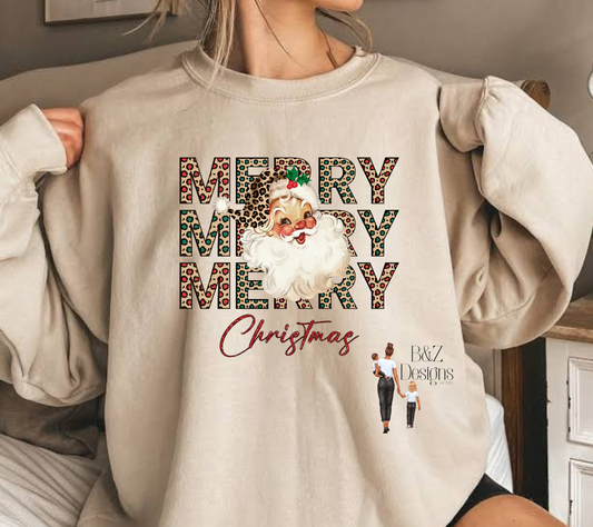 Leopard Merry Merry Merry Christmas Tee/Crew
